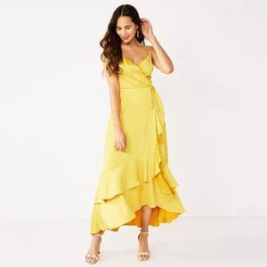 Nine West Yellow Strappy Wrap Ruffle Dress